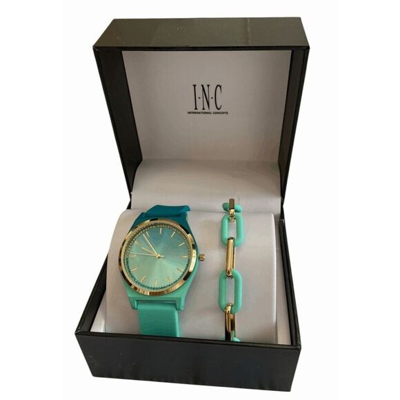 INC International Concepts Green Ombre Rubber Watch & Bracelet Set NIB - Picture 1 of 4